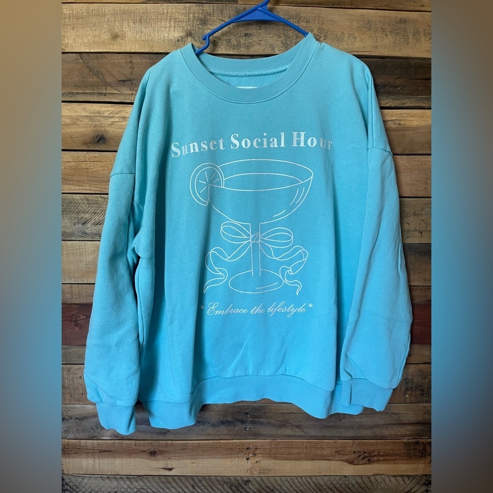 No Boundaries Blue Sweatshirt with White     Glittery Print